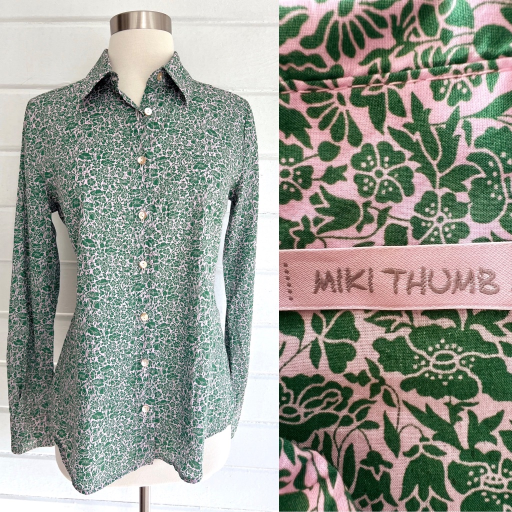 Miki Thumb Button Down Shirt In Liberty 'Poppy Day' Print In Pink And Green - S